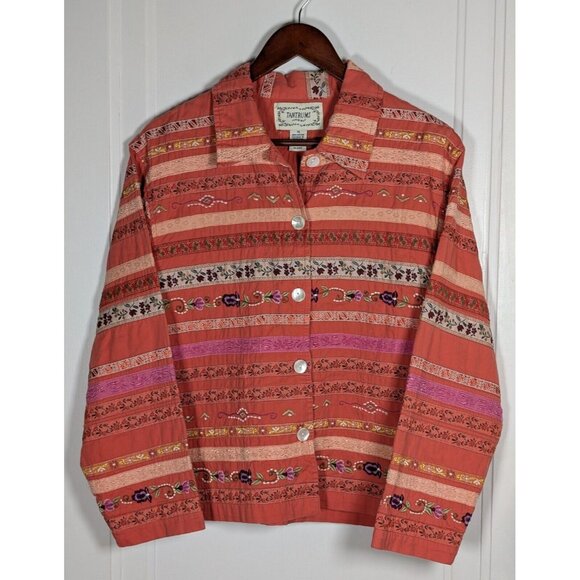 VTG TANTRUMS Women's Size Medium Jacket Blazer Striped Embroidered Shell Buttons - Picture 1 of 4